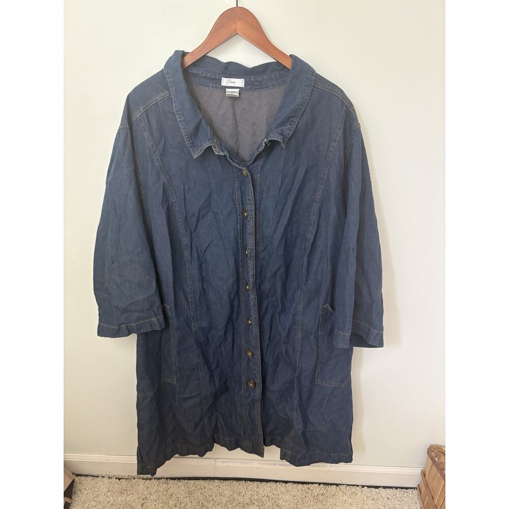 Ellos Womens Size 34W Chambray Tunic Shirt Dress Button Front Pockets 3/4 Sleeve